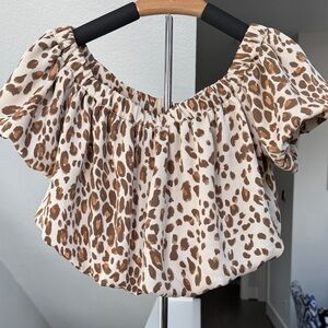 Express Brown Leopard Print Off-Shoulder Blouse